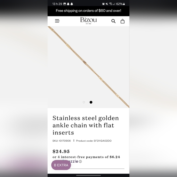 Stainless steel golden ankle chain with flat inserts - Picture 2 of 3